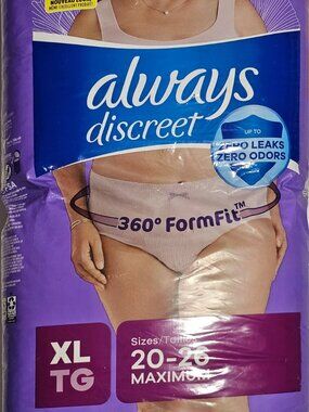Always Discreet Maximum Absorbency Incontinence Women's Underware Size XL 26 CT